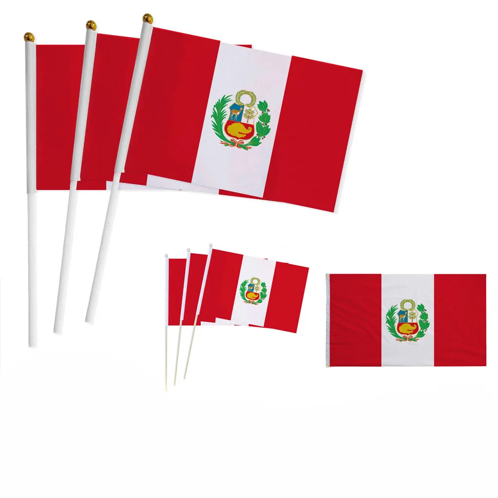Z-ONE FLAG  Peru Hand Flag  14*21cm Peru Peruvian National Hand Held Waving Small Flag  Waving Flag Decor