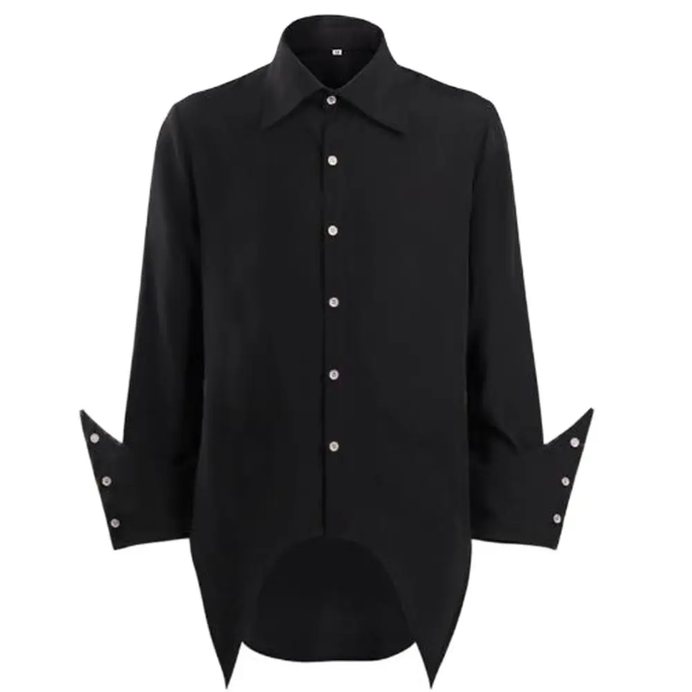 Victorian Shirt for Men Black Swallow Tail Vampire Steampunk Gothic Long Sleeve Turn Down Collar Costumes Tops