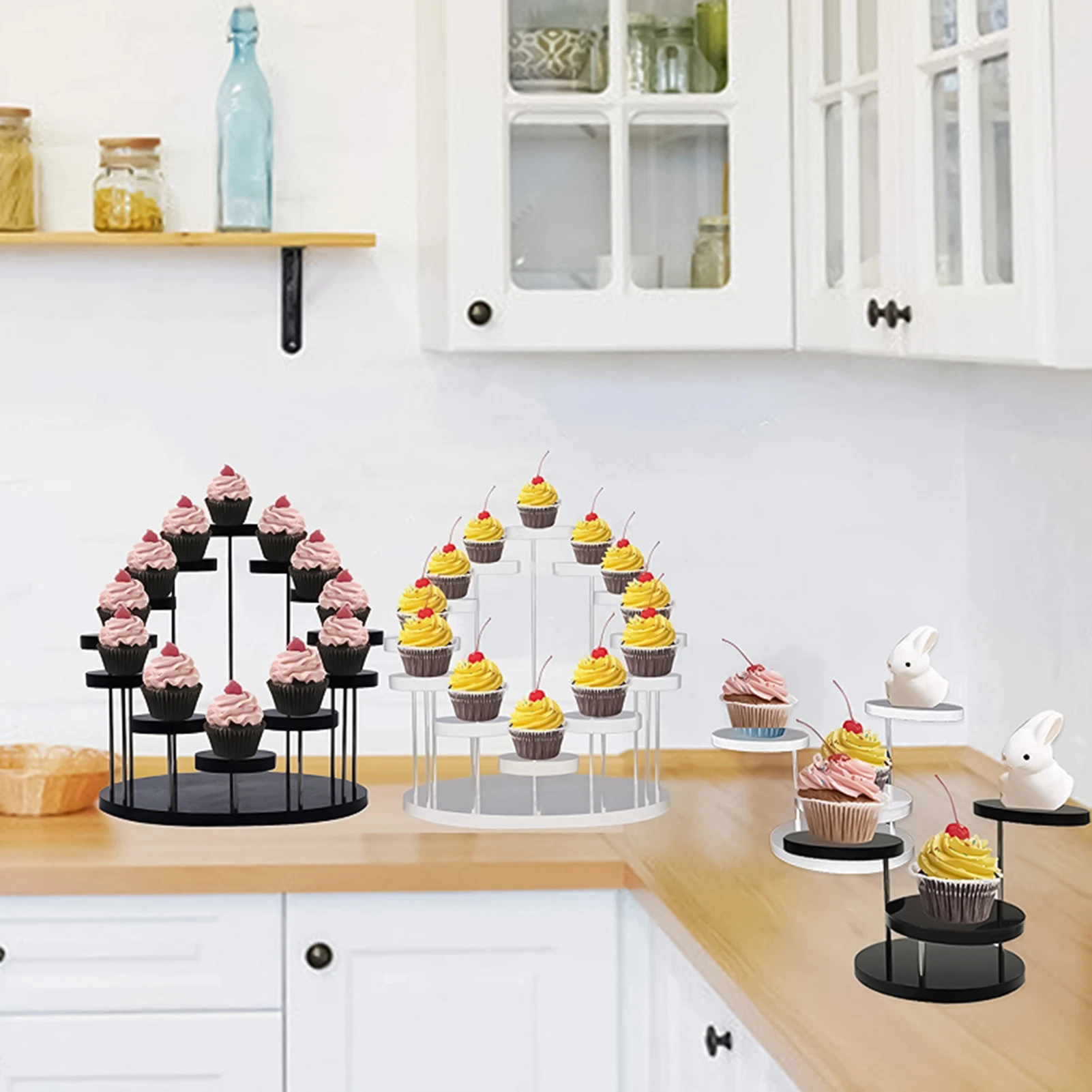 Multi-Layer Cupcake Stands Round Transparent Can Cupcakes Holder for Baby Shower Wedding Birthday