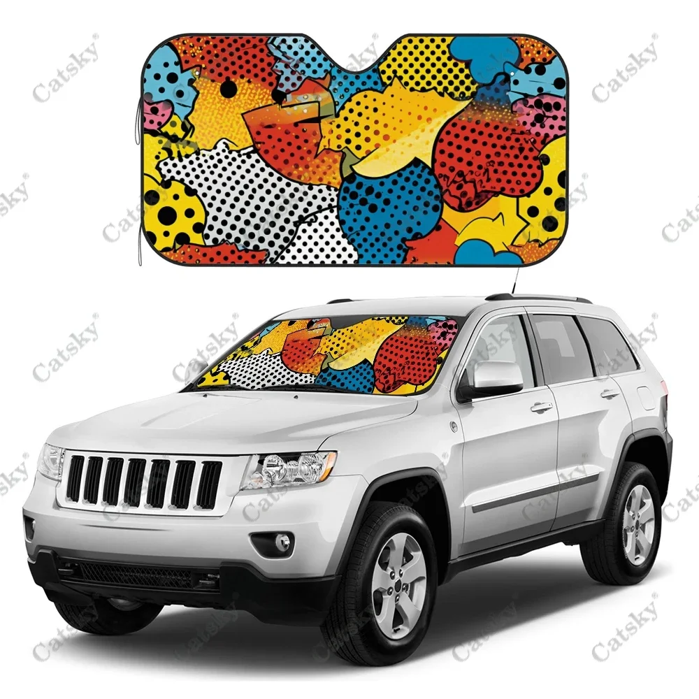 

Pop Art With Abstract Elements Car Windshield Sunshade, Front Auto Car Windshield Sun Shade Blocks Uv Rays Sun Visor Protector