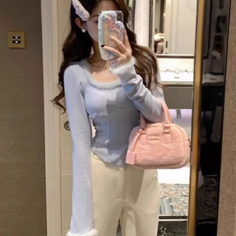 

Футболки с длинным рукавом, женские большие размеры Y2K, готическая хлопковая кружевная отделка, Harajuku, эстетические повседневные элегантные удобные облегающие топы