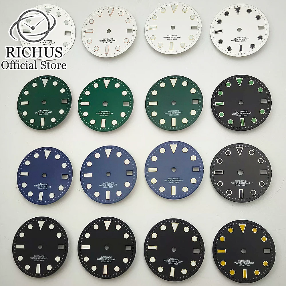 28.5mm Watch Dial Black White Green Fit NH35 ETA2824 2836 Miyota8215 8205 821A DG/Mingzhu2813 3804 Movement