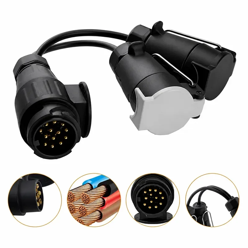 Trailer Extension Adapter 13-Pin To 7-Pin N And S Extension Cord Adapter Trailer Plug With Cover