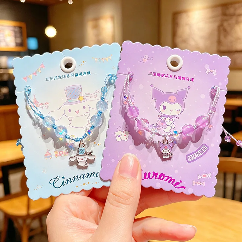 Authentic Sanrio Hello Kitty Melody Kuromi Cartoon Wonderland Hand Rope Buckle Hand Woven High Beauty Student Jewelry Gift