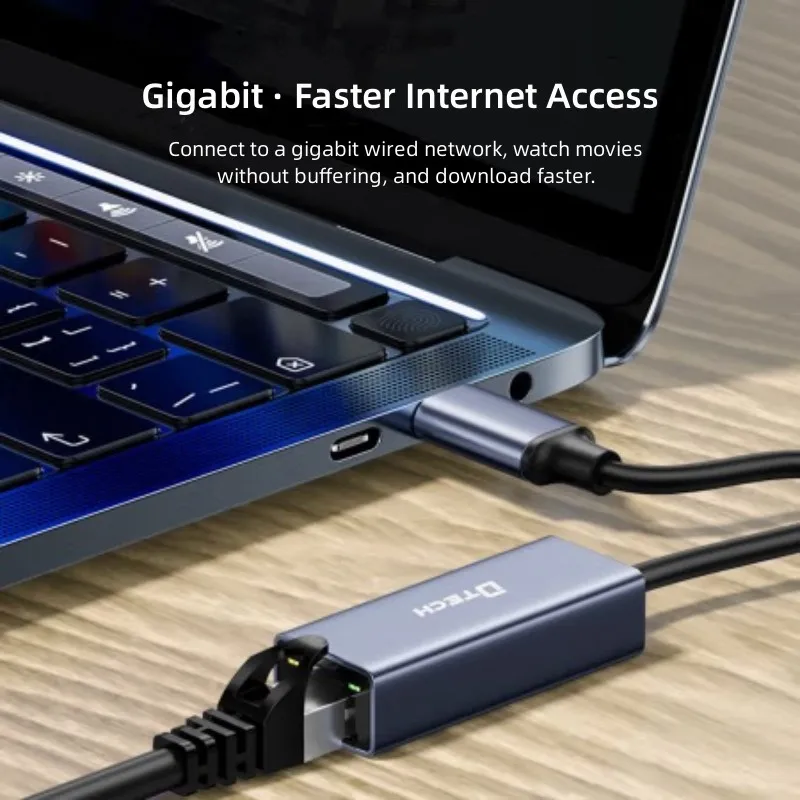 DTECH Network Card to RJ45 Lan Type C to Gigabit USB Ethernet Adapter for Phone Tablet Laptop