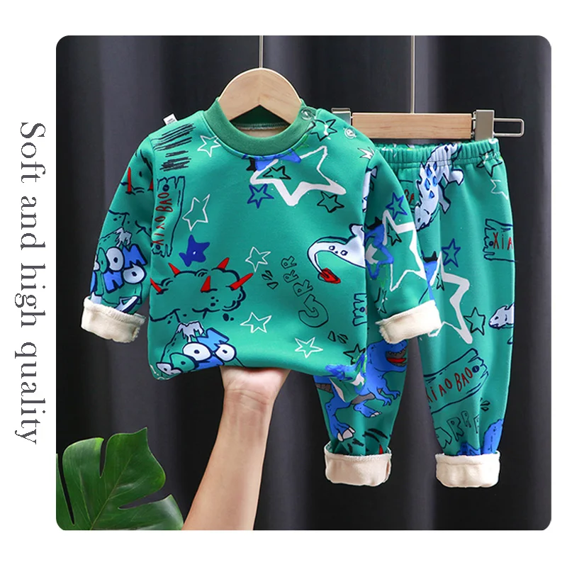 Autumn Winter Thick Warm Comfortable Kids Pyjamas Set Cartoon Padded Long Sleeve Soft Homewear Children Leisure O-Neck Sleepwear