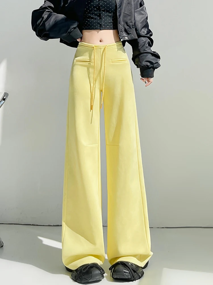 

High Waist Dstring ket Design Casual Pants Women's Spring New Sle Versatile Slimming Sports Pants Straight Leg Pants