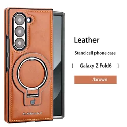 Magnetic Ring Holder Leather Case for Samsung Galaxy Z Fold 6 5G ZFold 5 4 3 Aluminium Stand Wireless Charging Shockproof Cover