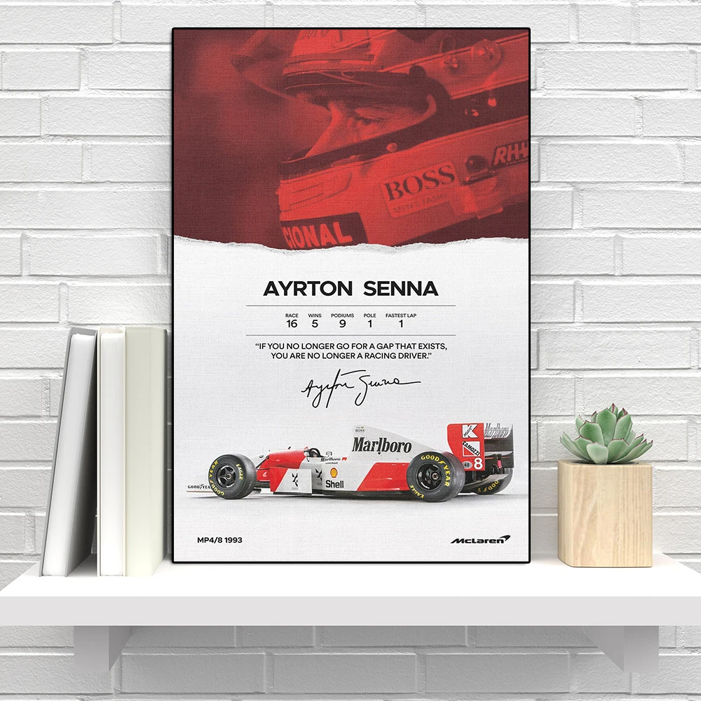 Formula Legend Racer Senna Portrait Canvas Painting Retro MCL Team Racing Poster Print Inspirational Wall Art Room Home Decor