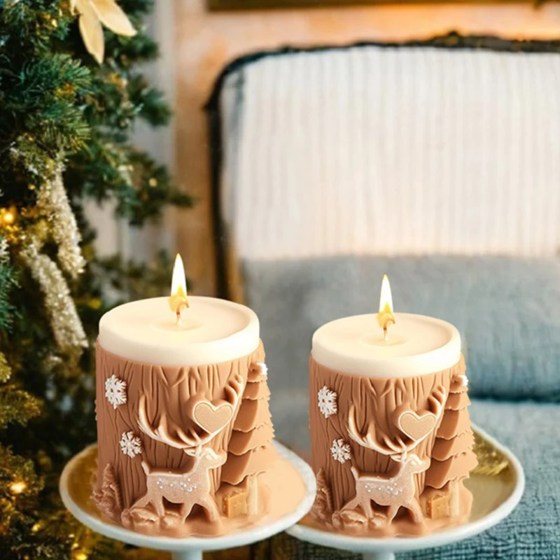 Christmas Ornament Silicone Mold for Candle Making 3D Christmas Tree Elk Diffuser Stone DIY Ornament Resin Epoxy Mould