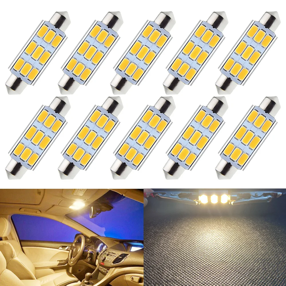 

10x 41 42mm 9SMD 5730 LED Festoon Bulb C5W C10W 360 Lumens Warm White/White Indoor Lighting