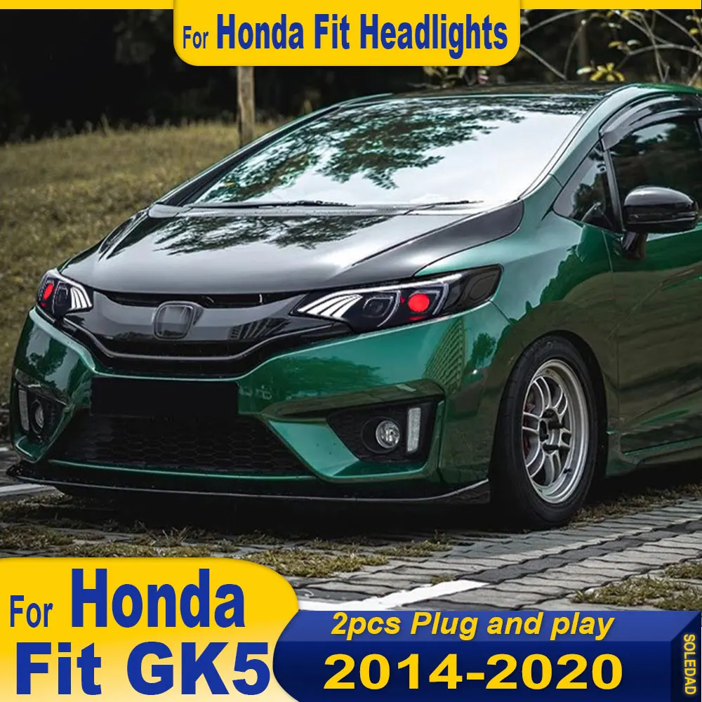 

Автомобильная фара для Honda Jazz Fit, светодиодная фара 2014-2019, фары, подходящие для DRL, указатель поворота, дальний свет, линза проектора «ангельский глаз»