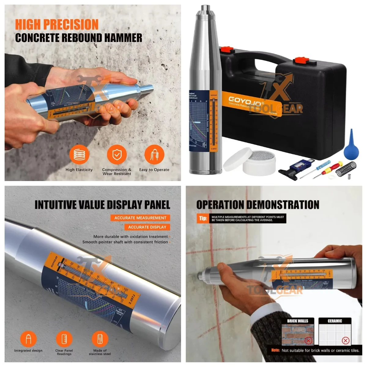2026China*Factory* GOYOJO Concrete Rebound Hammer Tester 10 to 60 MPa (1450-8700 psi) Concrete Strength & Hardness Inspection