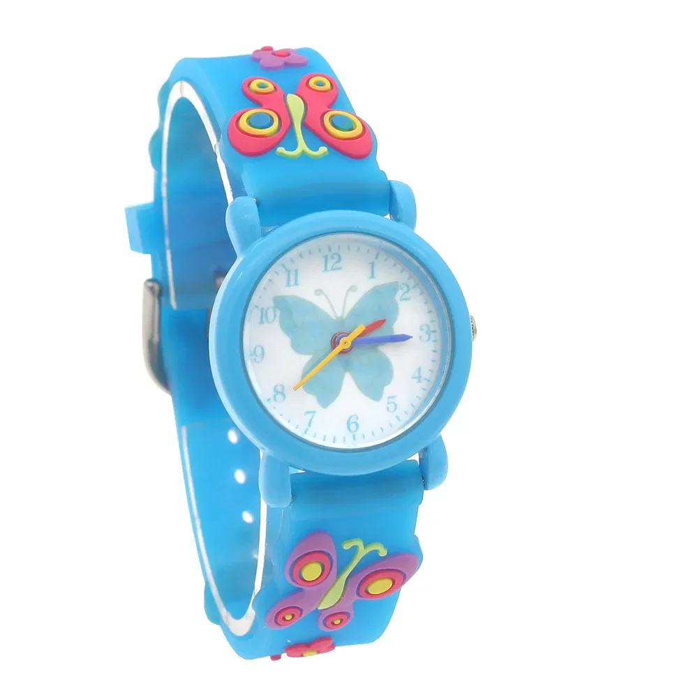 3D Colorful Butterfly Kids Quartz Watch with Sweet Movement Silicone Strap Children's Wristwatch Gift for Boys And Girls