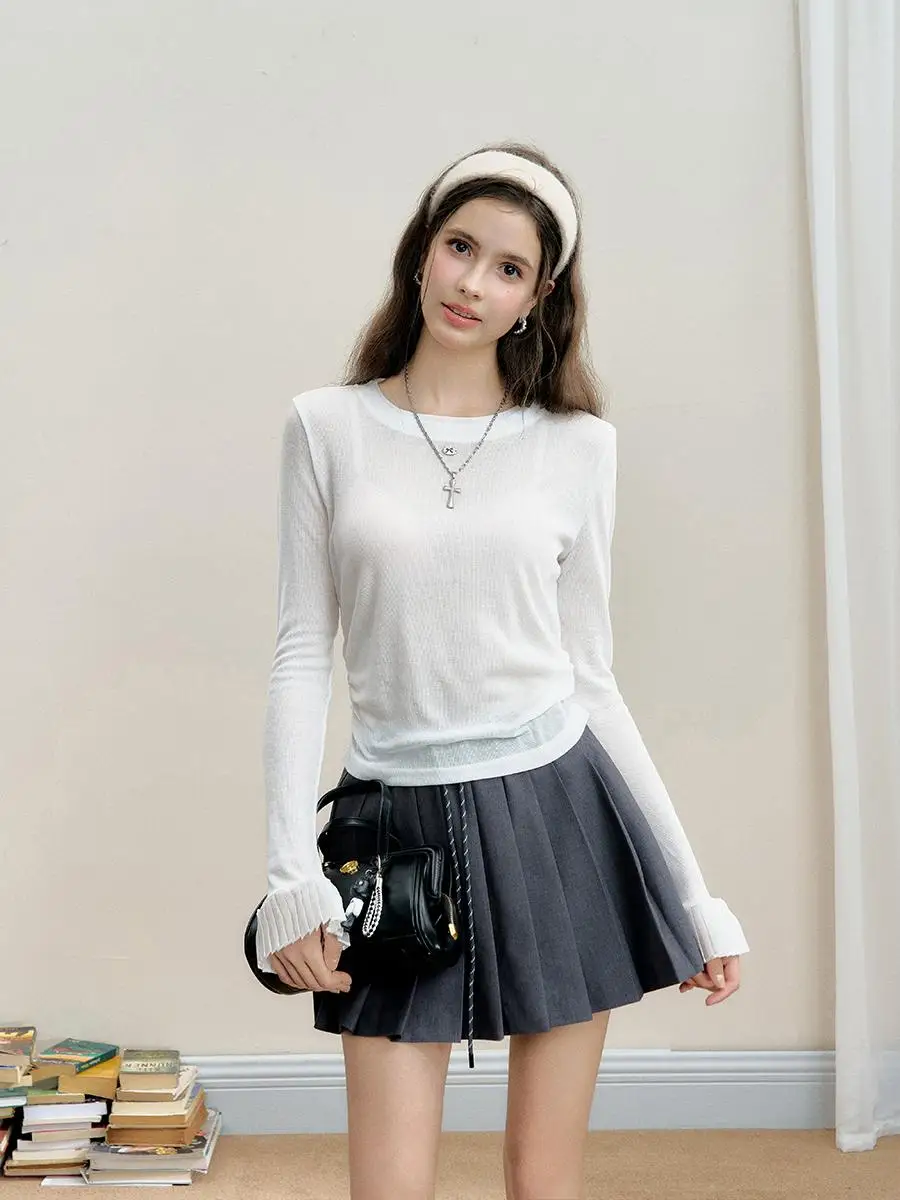 

Slimming Effect Casual Women's T-irt Patchwork Sve Micro Transparent Base irt American Sle Long Sve round Ne Top