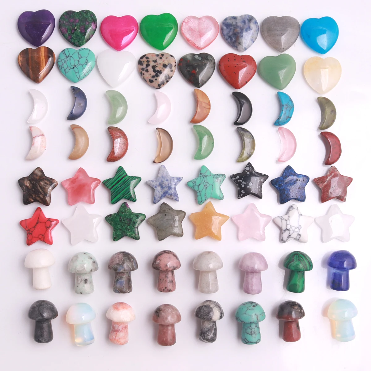 100pcs/lot Mini Stars, Mushrooms, Moon, Heart-shaped Natural Stone Crystal Quartz For DIY Rings Earrings Bracelet Jewelry Making