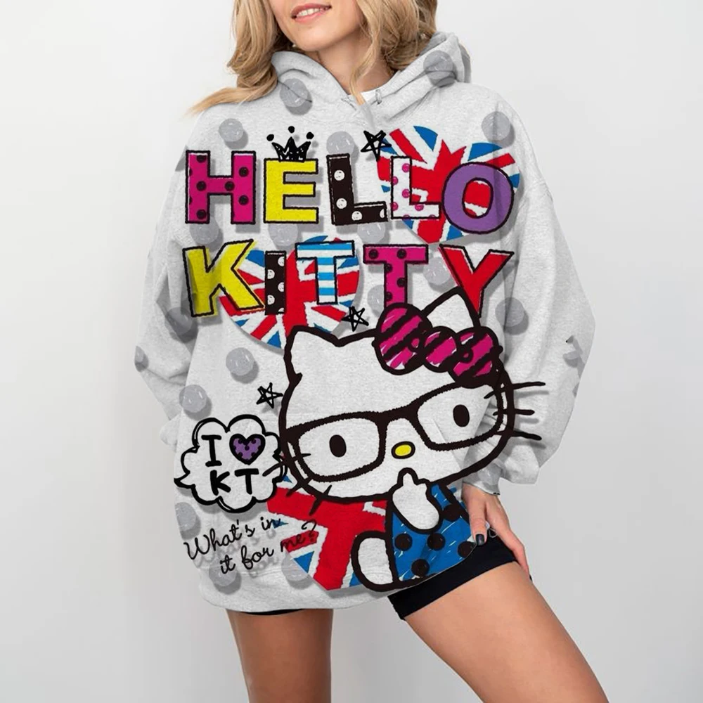 Hoodie Pullover Hooded Sweatshirts Women HELLO KITTY Print Long Sleeve Plus Size Casual Pull Hoody Autumn Clothes Sudadera y2k