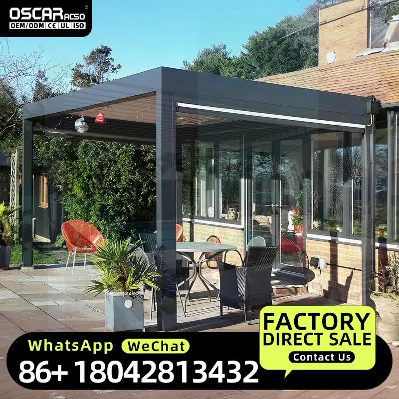 2025 Modern Motorized Aluminium Louvre Roof Kits for Garden Patio Outdoor Use Pergola