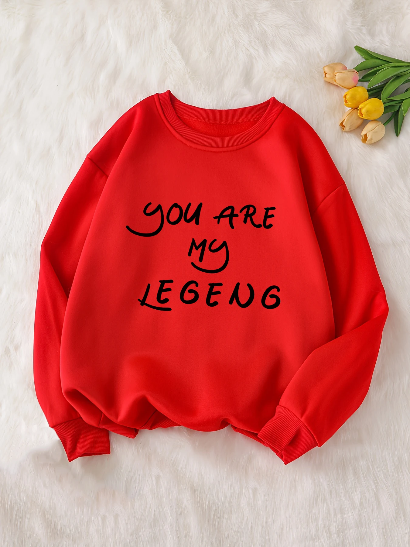 Simple design sense English printing personality red trend hoodless comfortable sweater ladies fashion high end tops for women