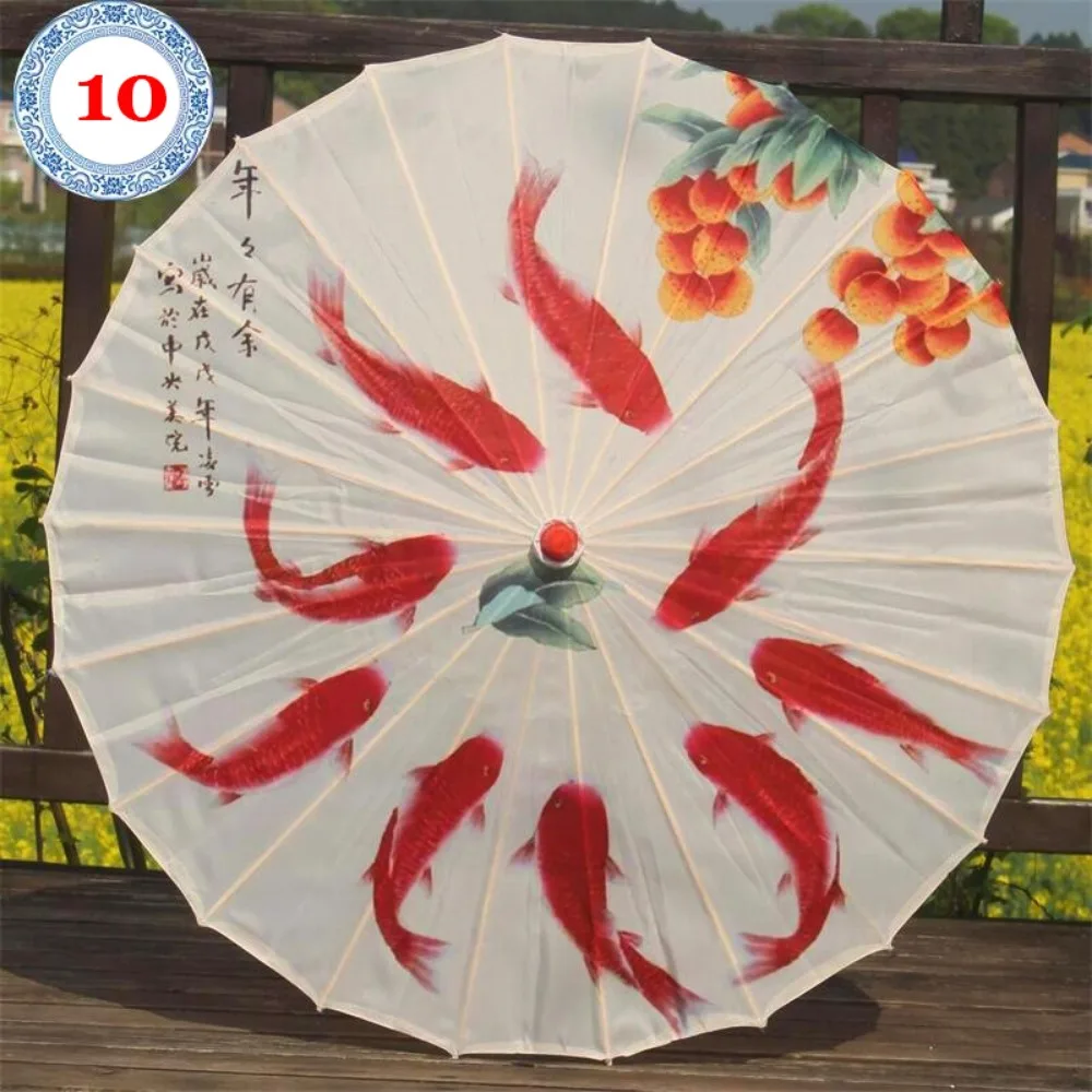 

Китайский антикварный свадебный зонт из промасленной бумаги для невесты, 56 см, декоративный зонт с рыбой и цветами лотоса, 10 цветов