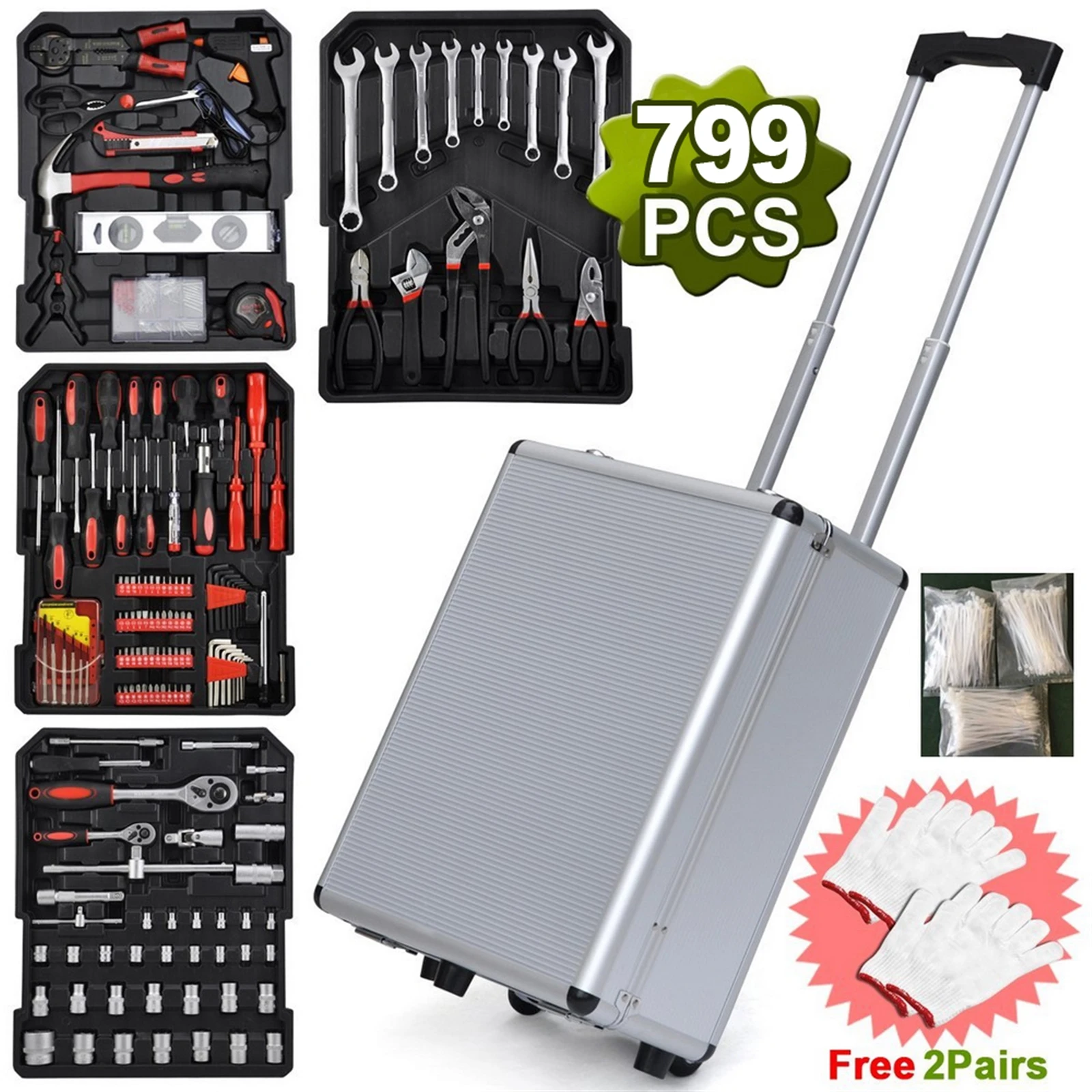 

799pcs Aluminum Trolley Case Tool Set Silver