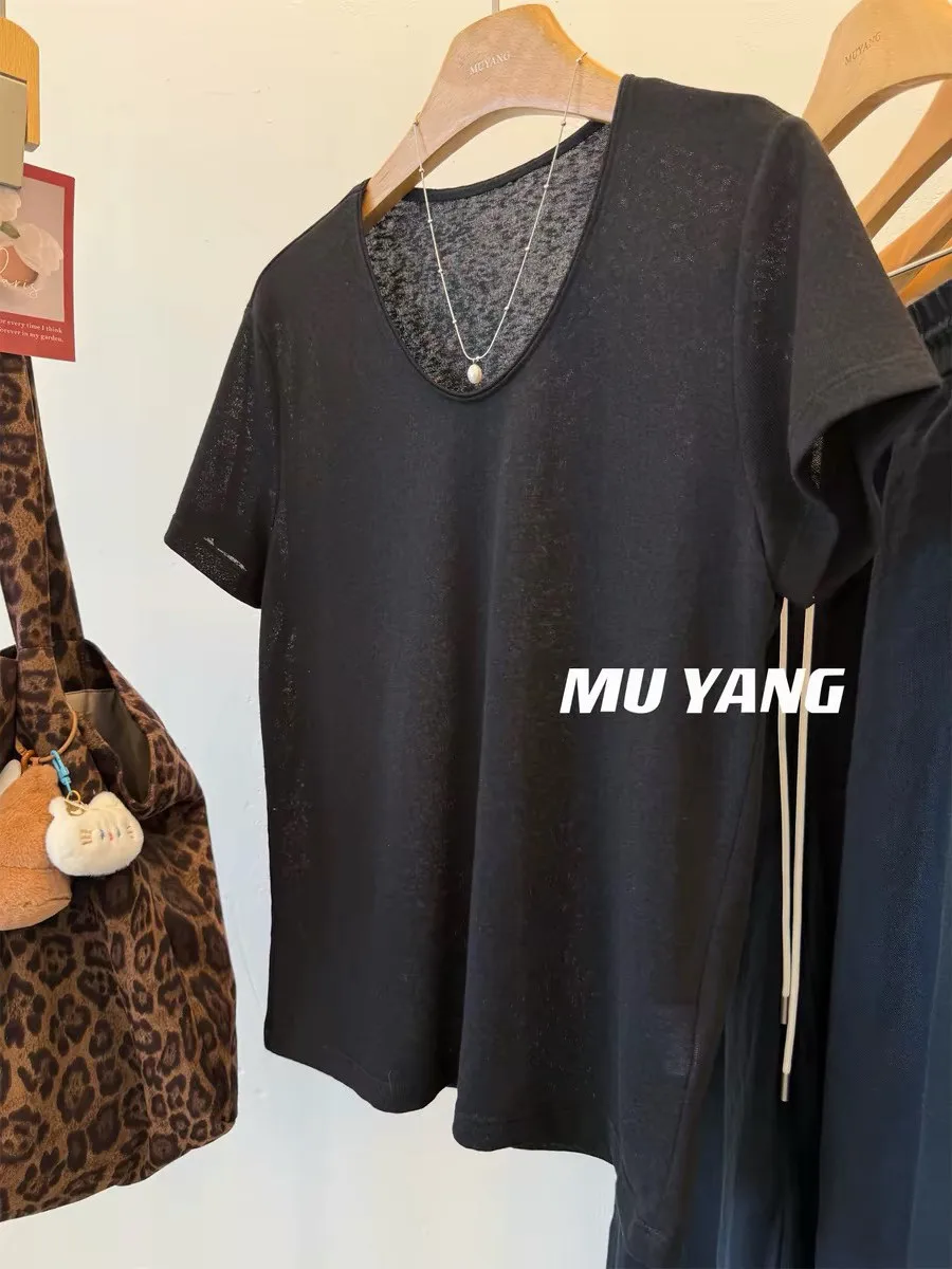 

plus Size Women's T-Shirt Breathable Lightweight Short Sleeve Casual Base Shirt Summer Thin Style Versatile Pure Color Top