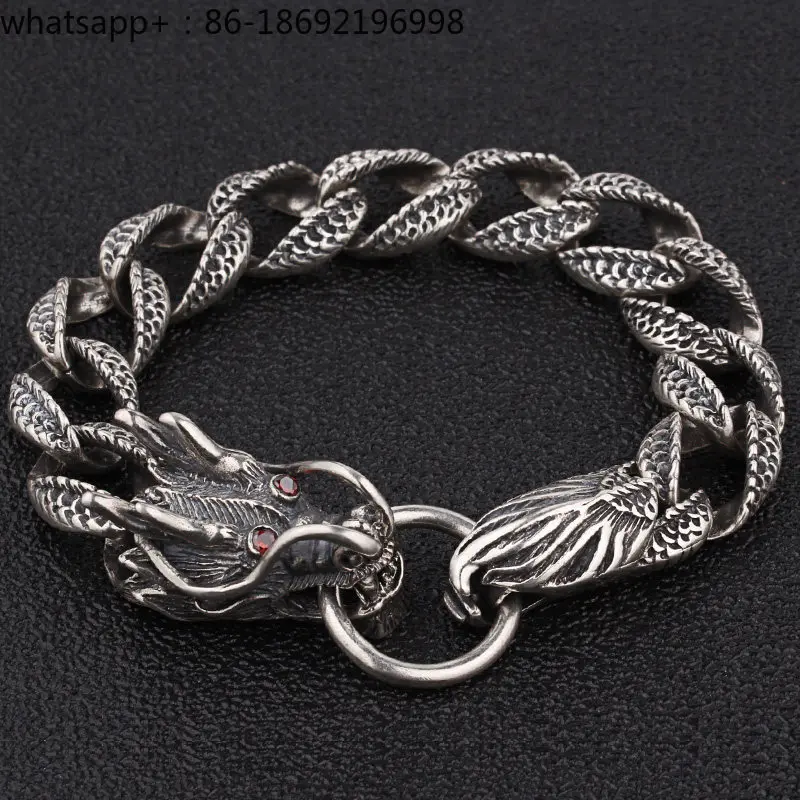 Dragon Bracelet Men's Sterling Silver Retro Personality Trendy Men's Fashion Dragon Shaped Silver Jewelry Bracelet