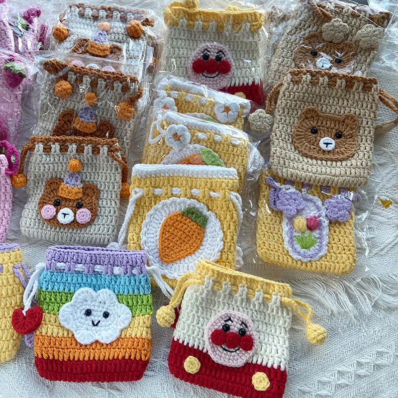 Handmade Crochet Yarn Wallet for Women, Cute Coin Purse, Drawstring Bags, Card Holder, Girlfriend Gift