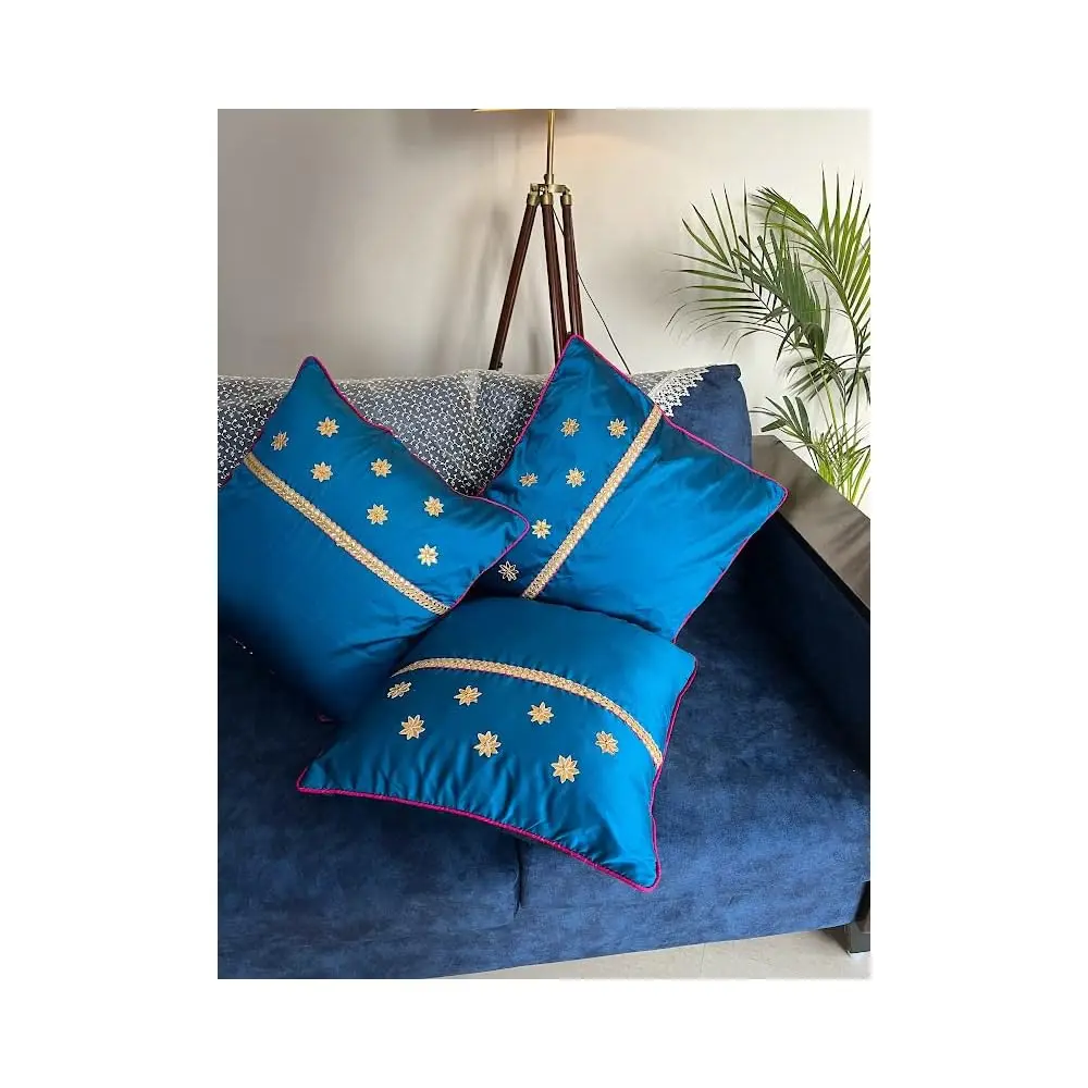 

Blue Silk Cushion Covers Set Of 2 Premium Handmade Cushion Throw Pillow For Indoor Outdoor Sofa Couch Bed 18X18Inch