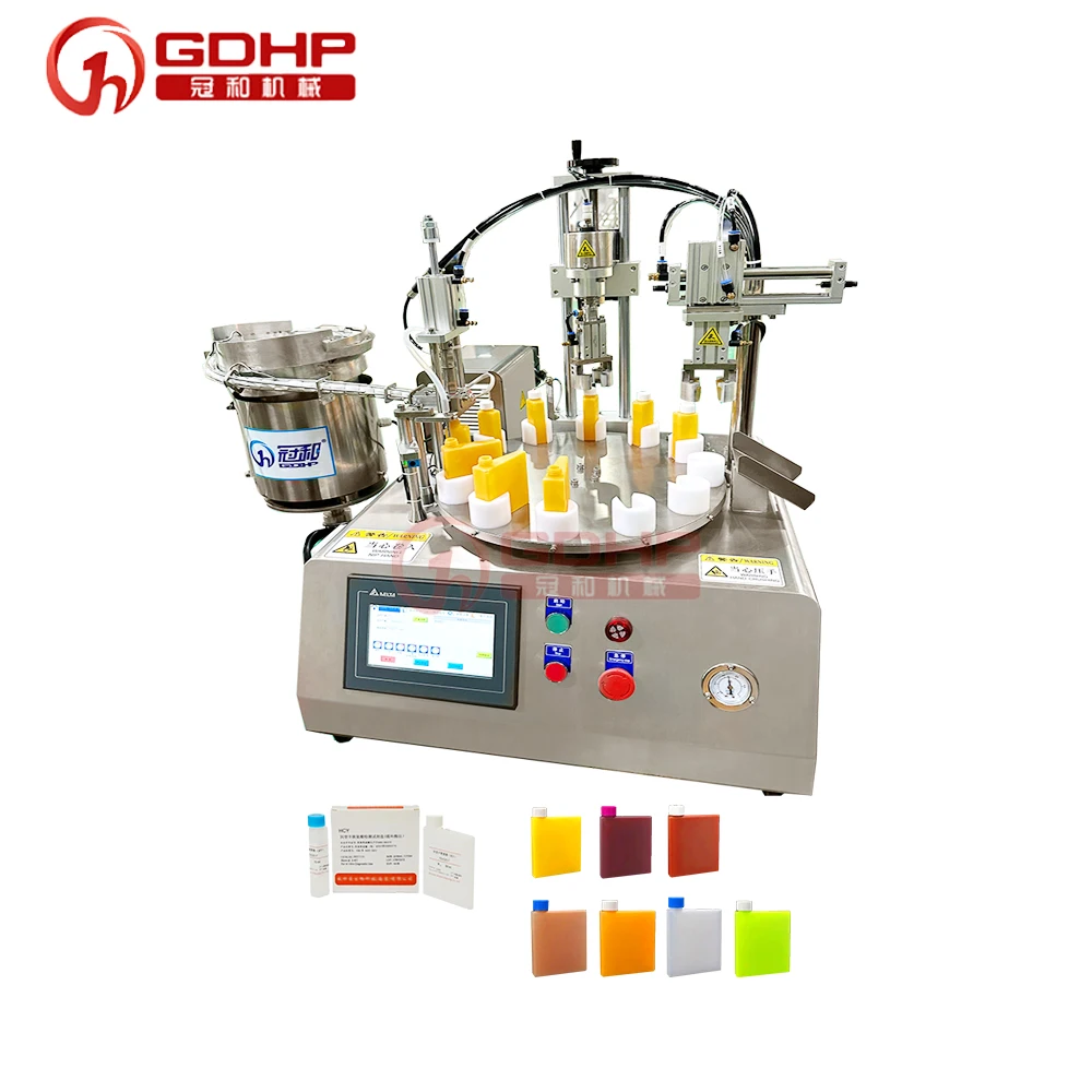 Semi Auto Table Vial And Biochemical Reagent Plastic Small Bottle Filling And Capping Monoblock Machine All In One Small Scale