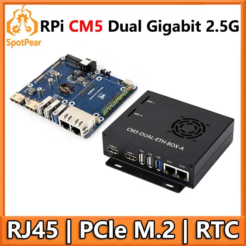 

Raspberry Pi CM5 Gigabit/2.5G Dual Ethernet Expansion Board with RJ45 GPIO IO Base