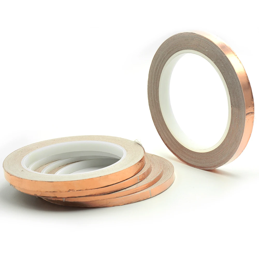 20 Meters Single Side Conductive Copper Foil Tape Strip Adhesive EMI Shielding Heat Resist Tape 2mm 3mm 4mm 5mm 6mm 8mm 10mm