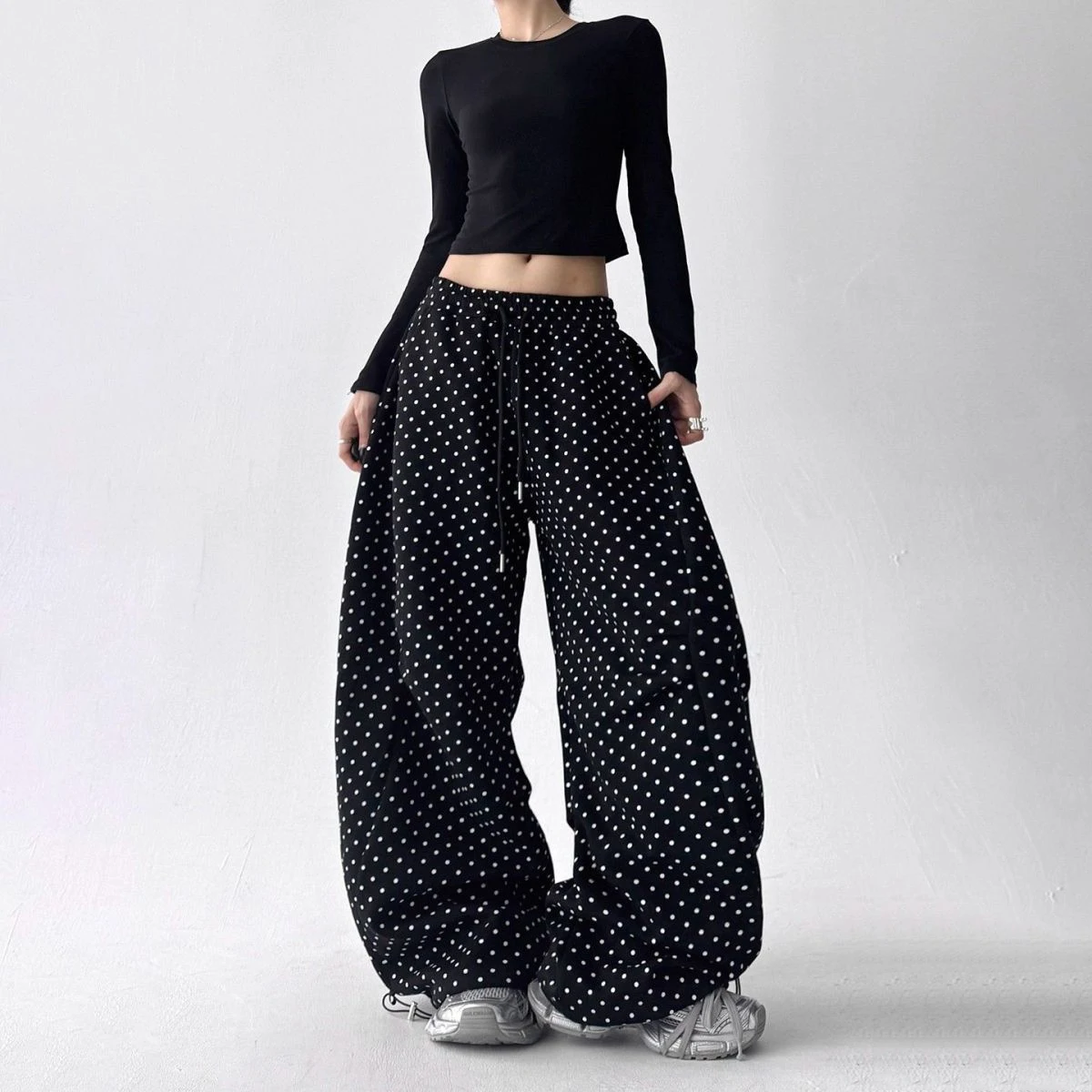 2025 autumn new American retro polka dot printed women's straight leg sweatpants millennial hot girl trendy casual pants