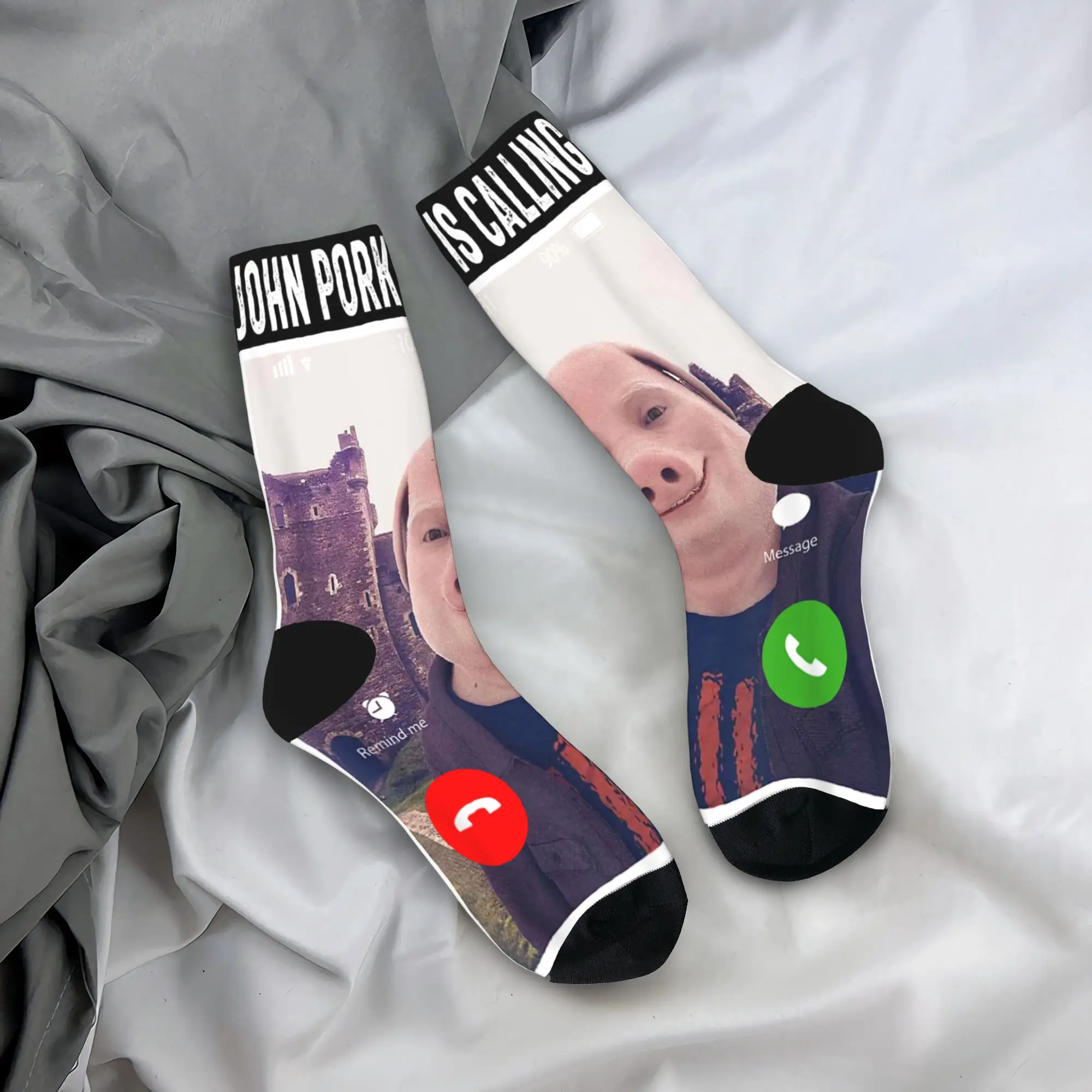 

John Pork Answer Call Phone Stockings Funny Socks Men Quality Socks Autumn Cycling Graphic Anti Skid Socks Gift