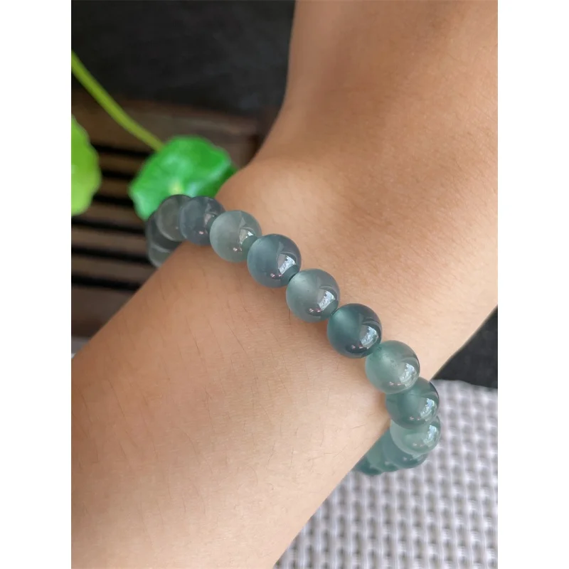 Natural a Bracelet Bead Ice-like Blue Water round Beads Jade 24 20.60G