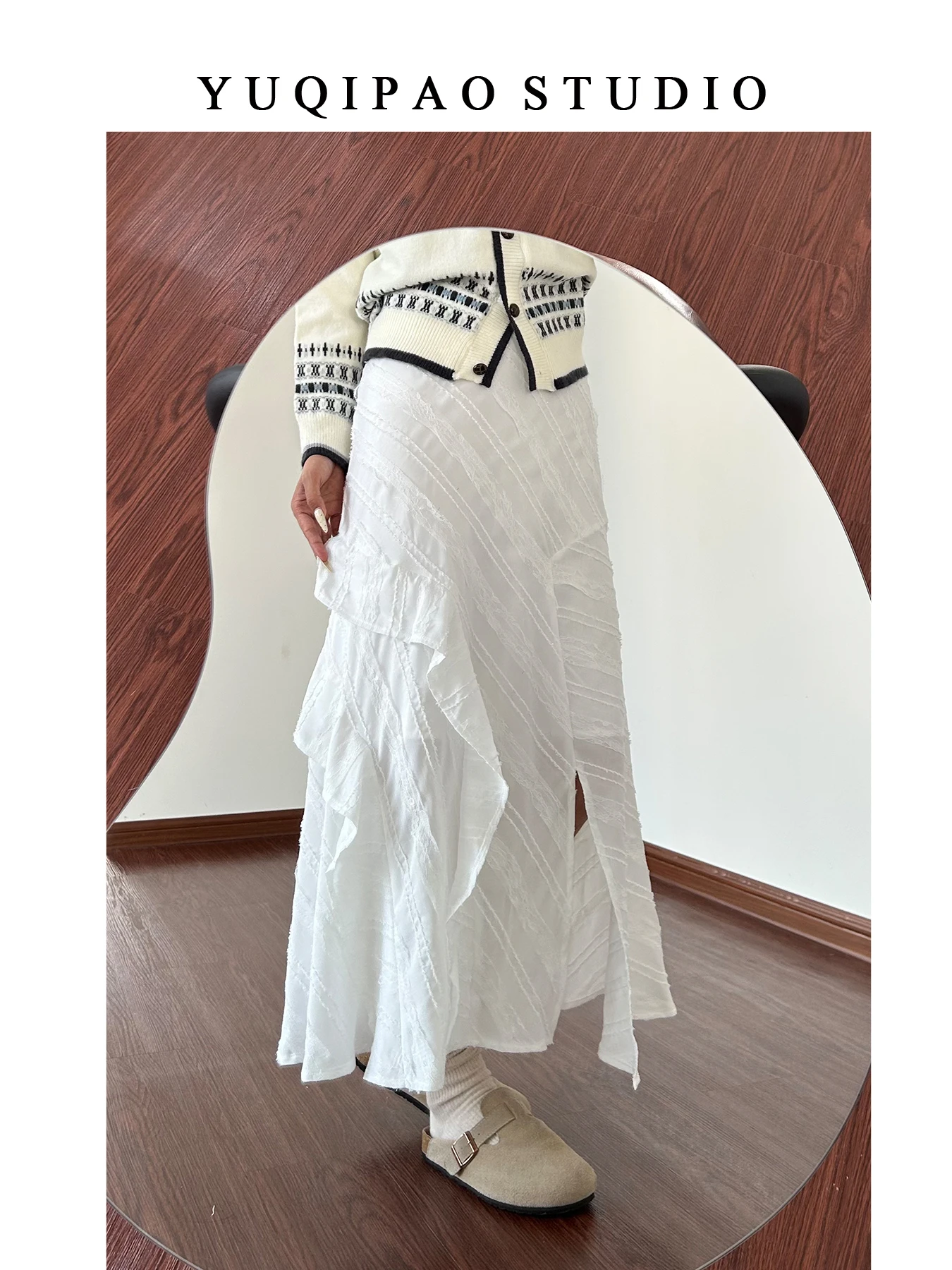 

plus Size Women's Asymmetrical White Skirt Spring Faion Slimming A-Line Long Skirt Side Split Midi Skirt Casual Sle