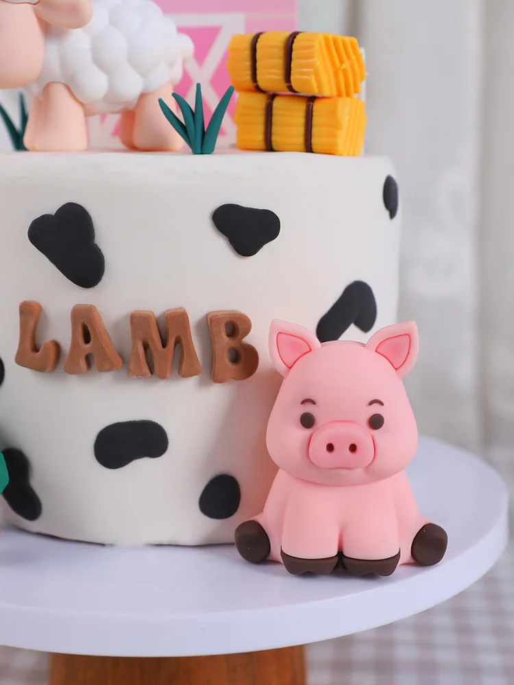 Party Birthday Topper Cake Animal Lamb Little Pig Decor Children's Farm Birthday Party Baby Animal Baby Baking Decoration Top