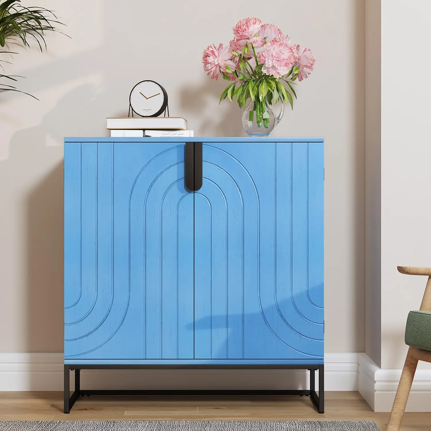 Sideboard Buffet Cabinet Adjustable Shelves, Modern Wooden Storage Cabinet for Kitchen Dining Living Room, Blue, Customized