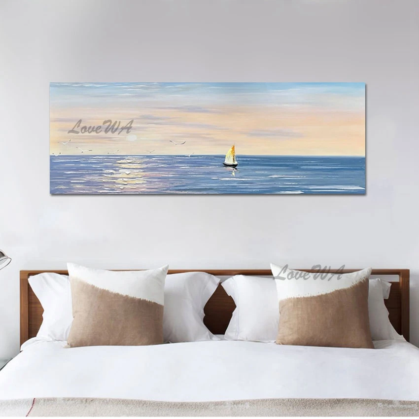 

Handmade Seascape Paintings Canvas Roll Artwork, Unframed Natural Scenery Wall Picture, Abstract Art Oil Paintings of Sailboats