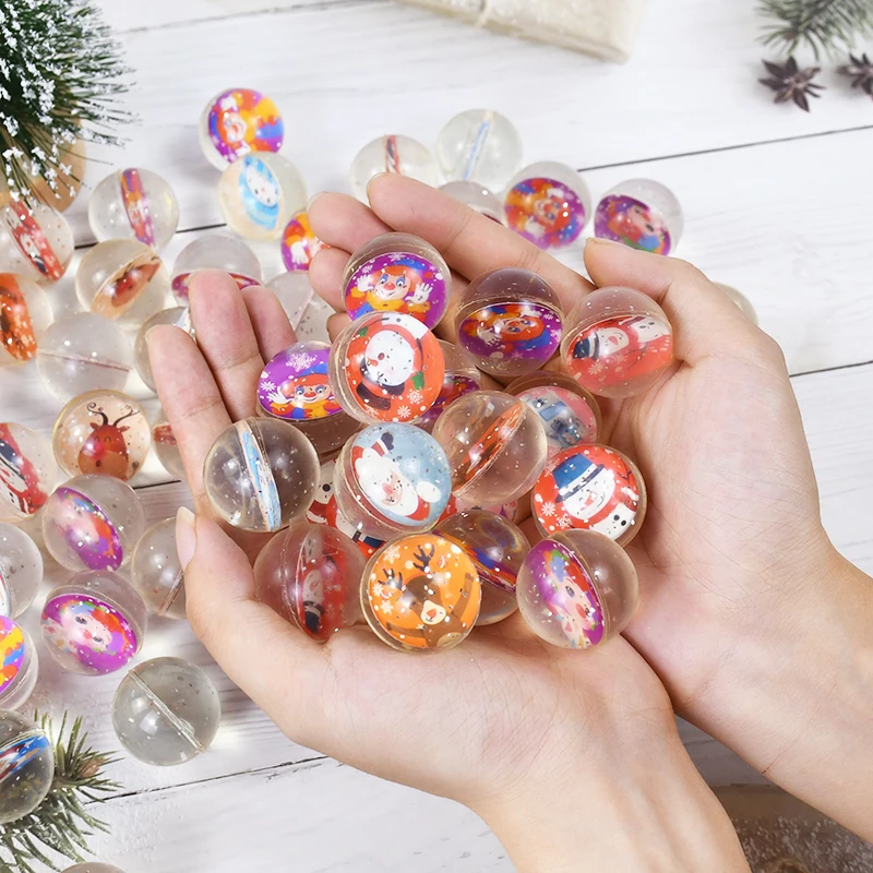 10Pcs 3mm Christmas Bounce Ball Clear Rubber Snowman Santa Claus Jumping Balls Kids Christmas Gife 2025 New Year Pinata Filler