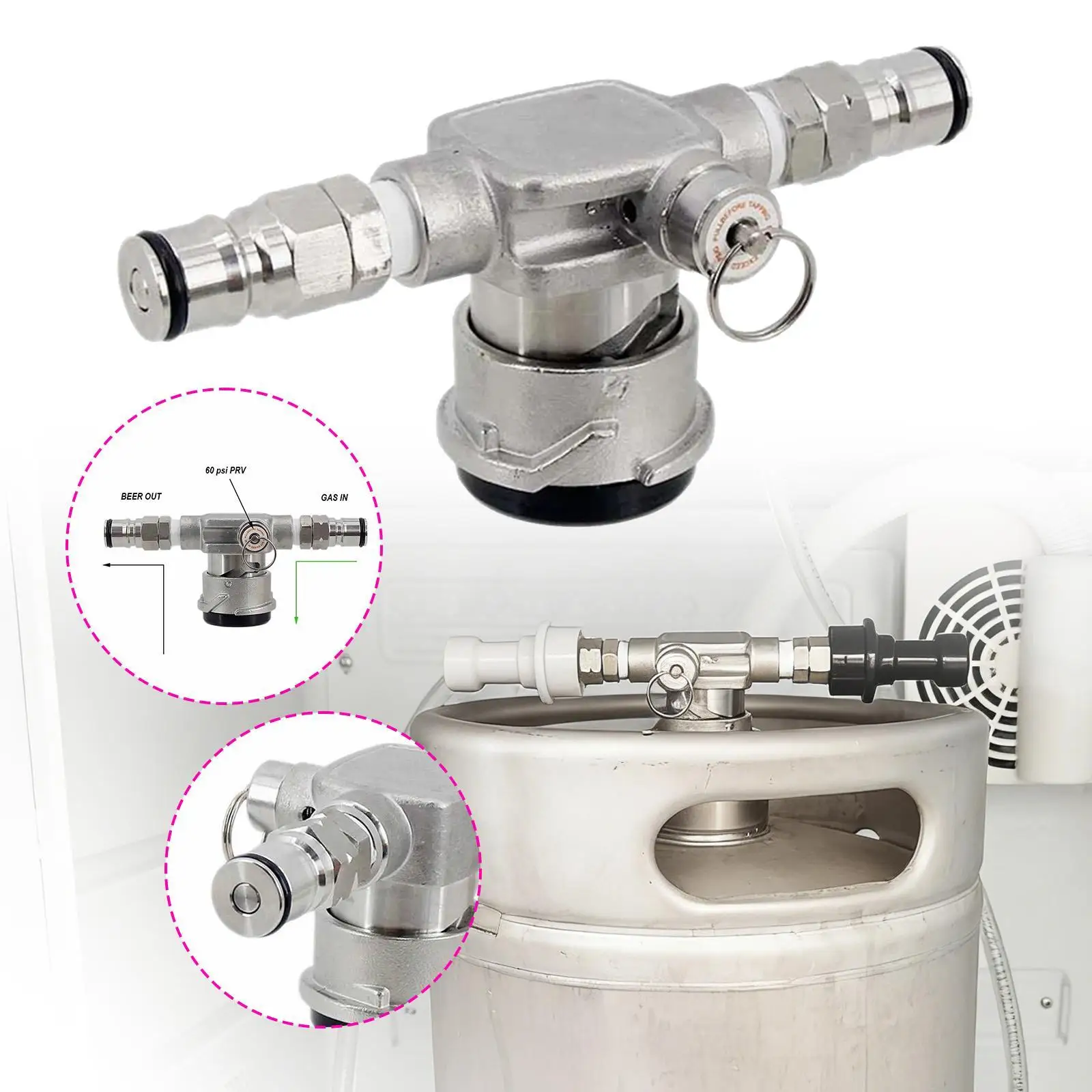 Durable Kegerator Accessories Low Profile Keg Coupler Ball Lock Gas Post Stainless Steel Easy Install Tap for Beer Storage