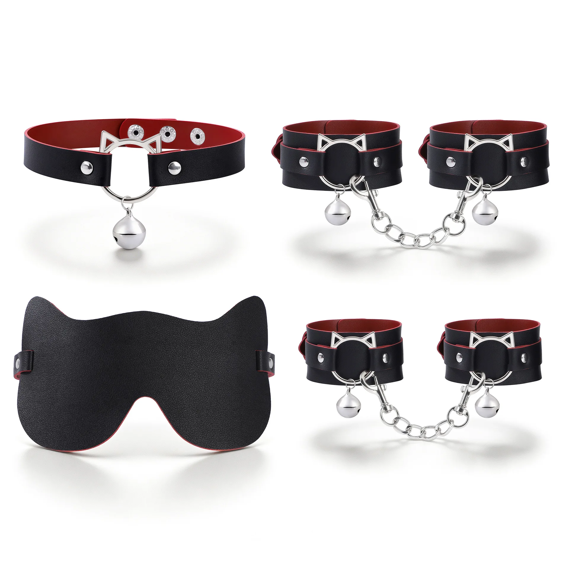 Kitten Play Set BDSM Bondage Gear Cat Mask Choker Collar with Bell Handcuffs Ankle Cuffs Slave Role Play Sex Toy for Women view 2