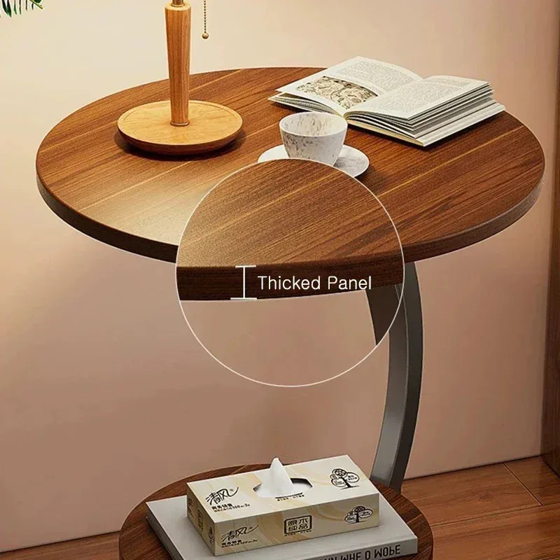 Modern Small Side Table with Two Layers Storage Rack MDF+Metal for Living Room Balcony Space Efficient End Table