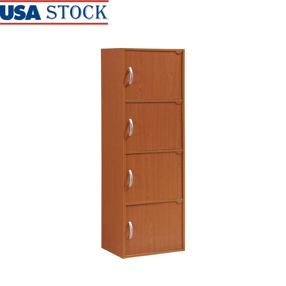 

4-Shelf 4-Door Bookcase Engineered Wood Storage Unit Versatile Contemporary Design Ideal Living Room Bedroom Office Organization