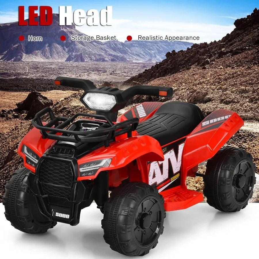 ATV 6V Veicolo elettrico alimentato a batteria Quad a quattro ruote con cestino portaoggetti Faro Corno Musica MP3 e USB Bambino 4 ruote R