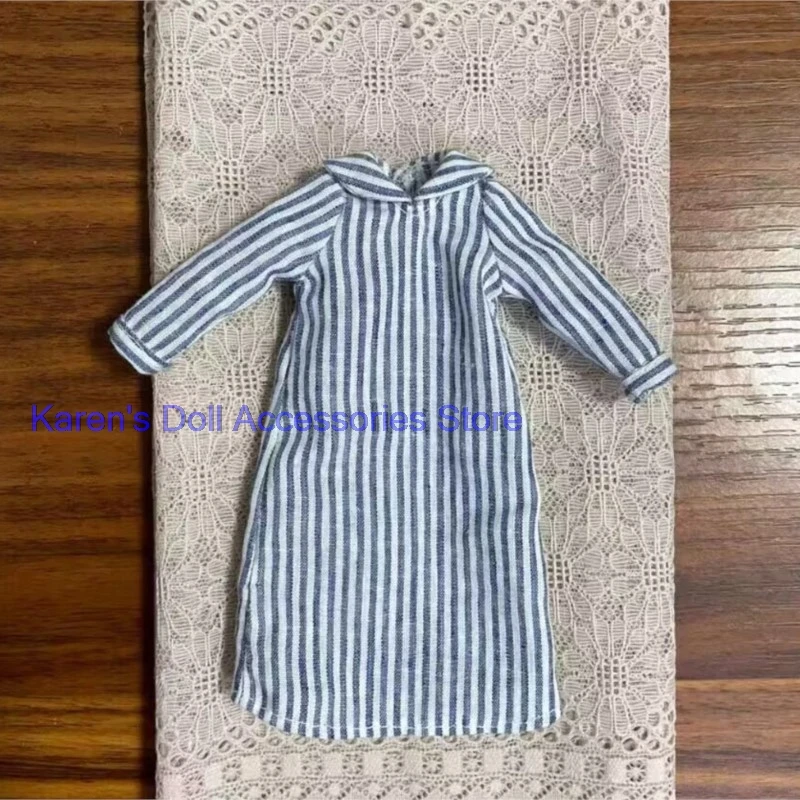 1pcs Japanese Linen Striped Long Sleeve Robe Skirt Forest Style for Blythe/landoudou (Fit for Lulu,ymy24,Ob22,24,26,zone, Jenny)