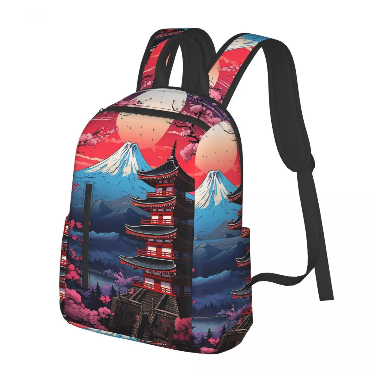 

Japan Sakura Cherry Blossoms With A Red Rising Sun Backpack School Bag Hiking Travel Daypack Fashion Bookbag Shoulder Bags