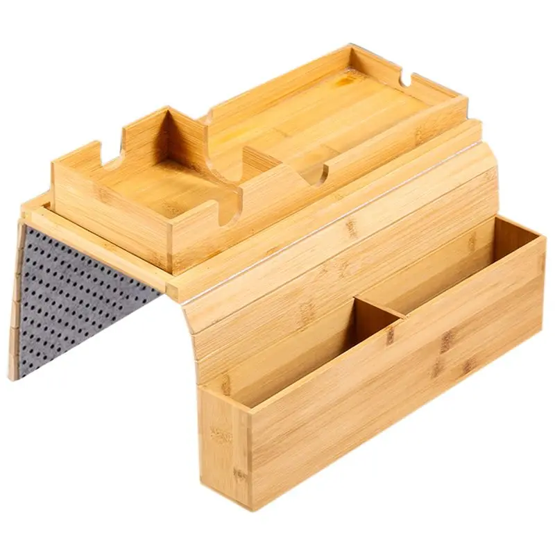 SYW-Wood Couch Armrest Tray Organizer With Side Storage Pocket Non-Slip Practical Sofa Cup Holder Versatile