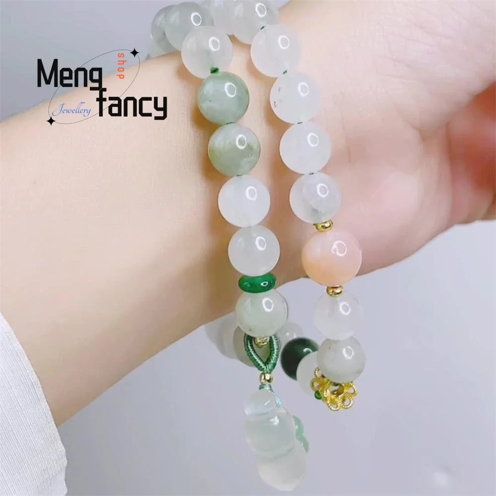 

Natural Double Circle Tianshan Cui Bracelet Literary Retro Multi-Fortune Chalcedony Peanut Drop Simple Refreshing Ethnic Wind