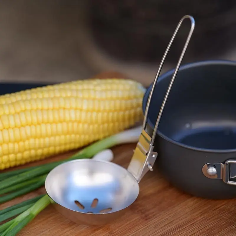 Kitchen Cook Camping Cooking Utensils Folding Soup Spoon Skimmer Colander Spoon